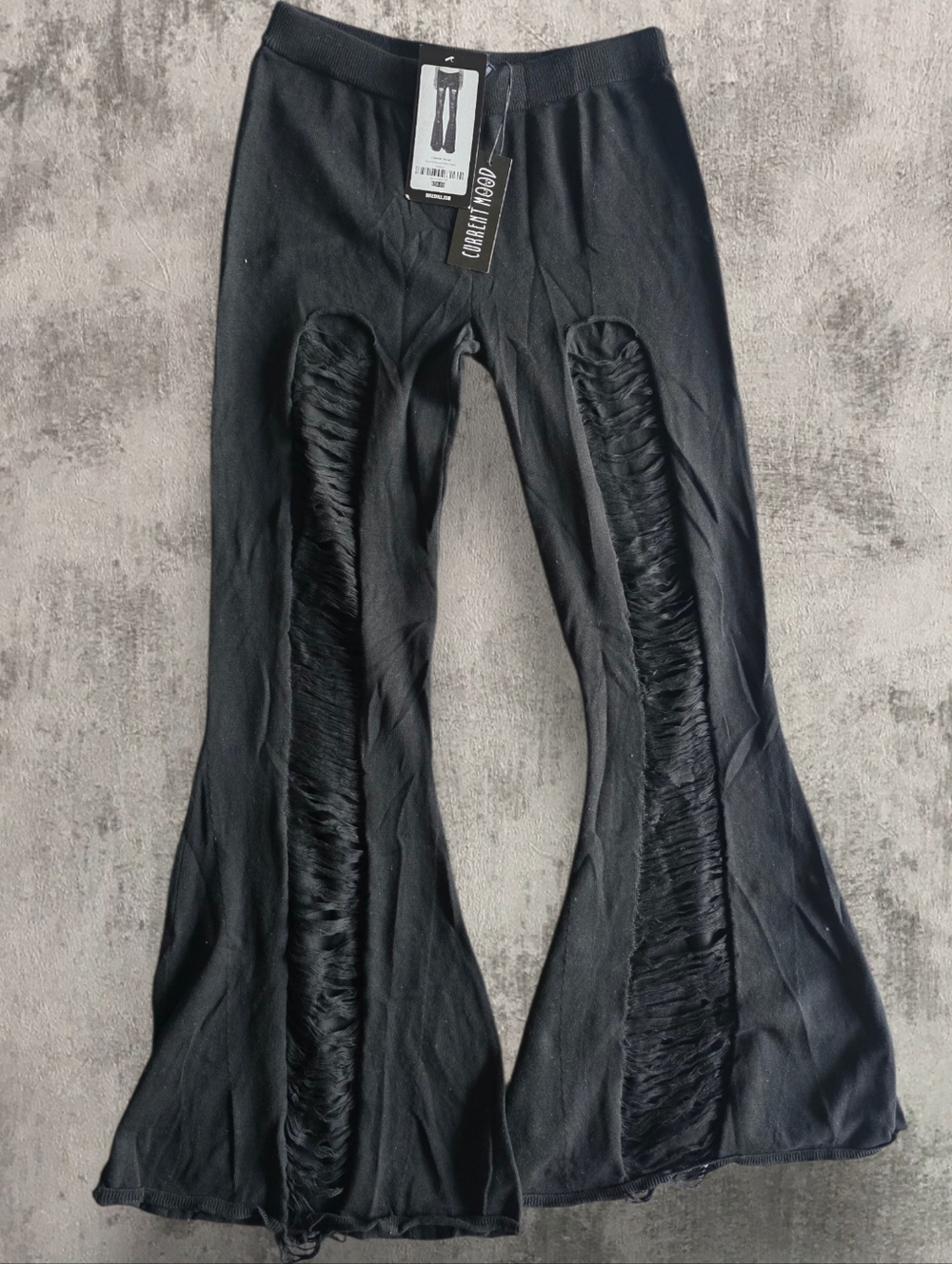 Dolls Kill Current Mood  Black Distressed Flared Pants Size Medium